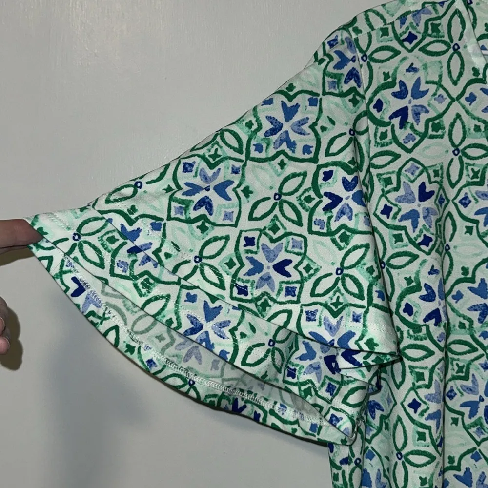 KIM ROGERS Sheath Dress w Layered Flutter Sleeve Green & Blue Women’s Medium M - Image 4