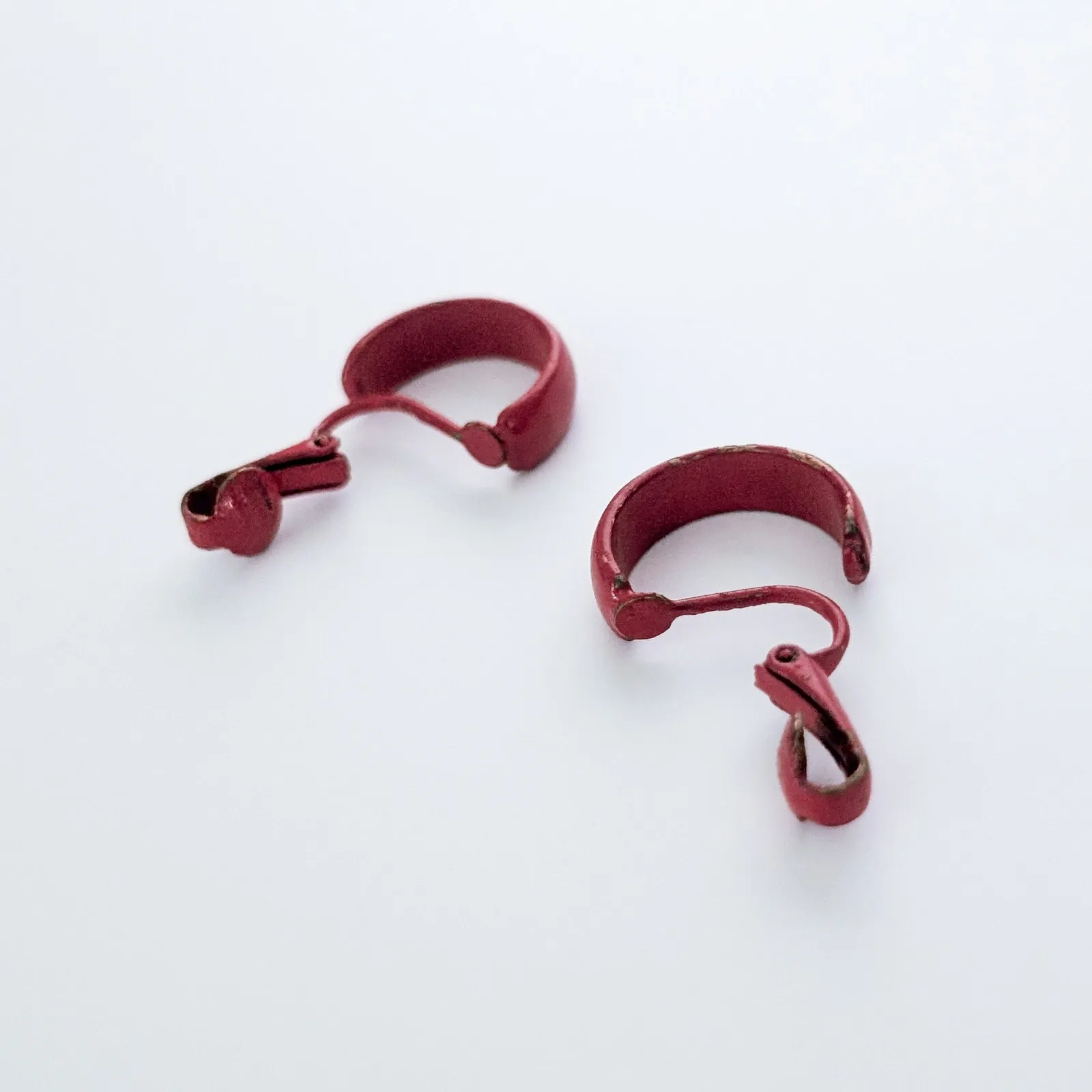 Vintage Clip On Earrings 0.75" Red Hoops - Image 7