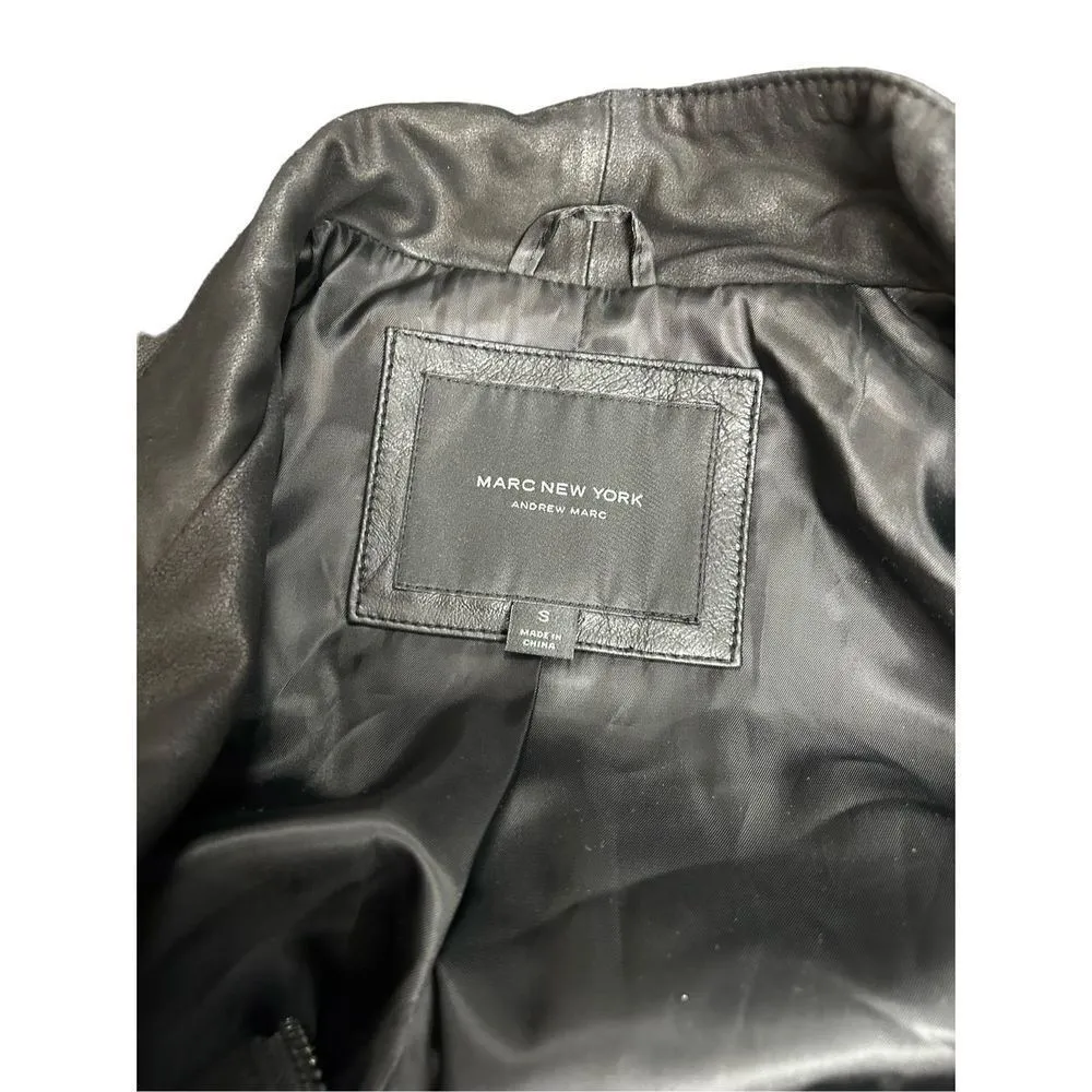 Women's S Andrew Marc New York Womens Black Leather Off Center Zip Jacket Coat p - Image 7