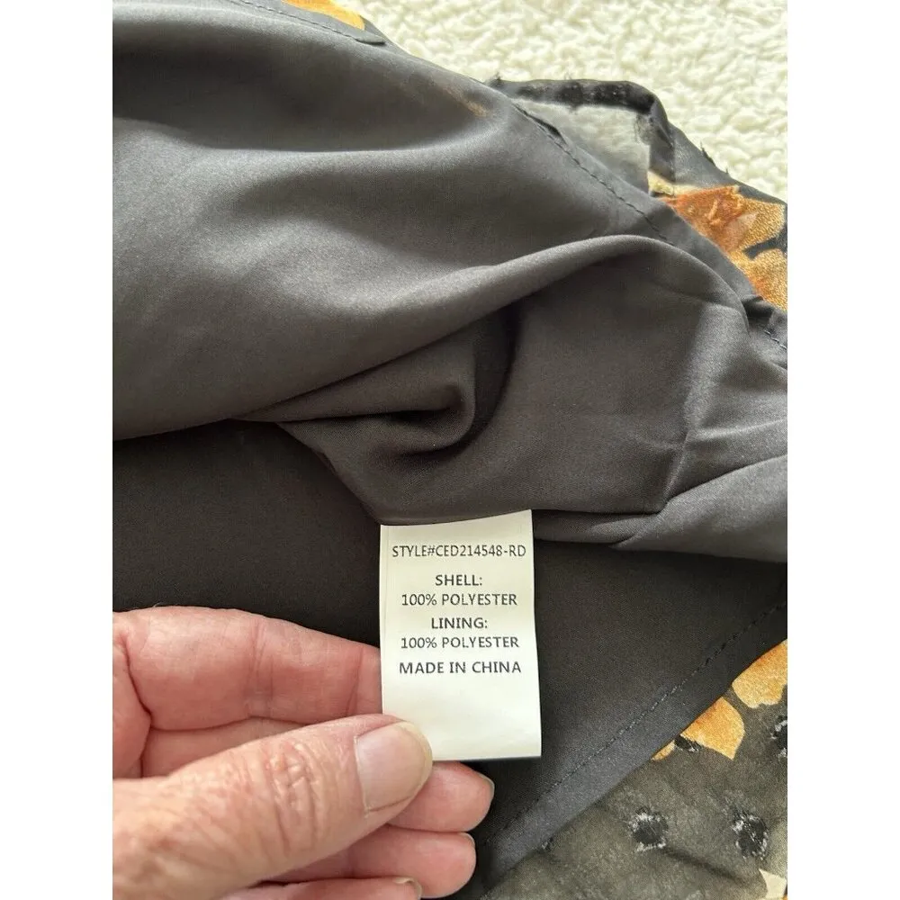 Melloday Black Muti-color Sheer Floral Print Pleated Long Sleeve Mini Dress Sz L - Image 11