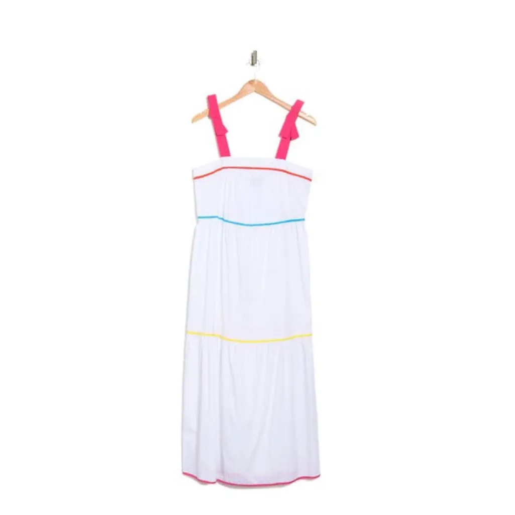 NWT C.Wonder X Nordstrom Bow Strap Tiered Maxi Dress Bohemian Colorblock Pink Size L - Image 5