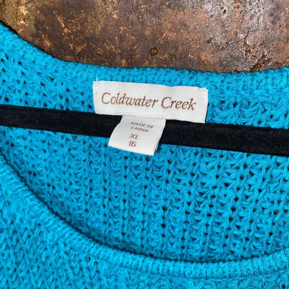 Coldwater Creek Blue White Short Sleeve Tunic Heavyweight Sweater Womens Size XL - Image 4