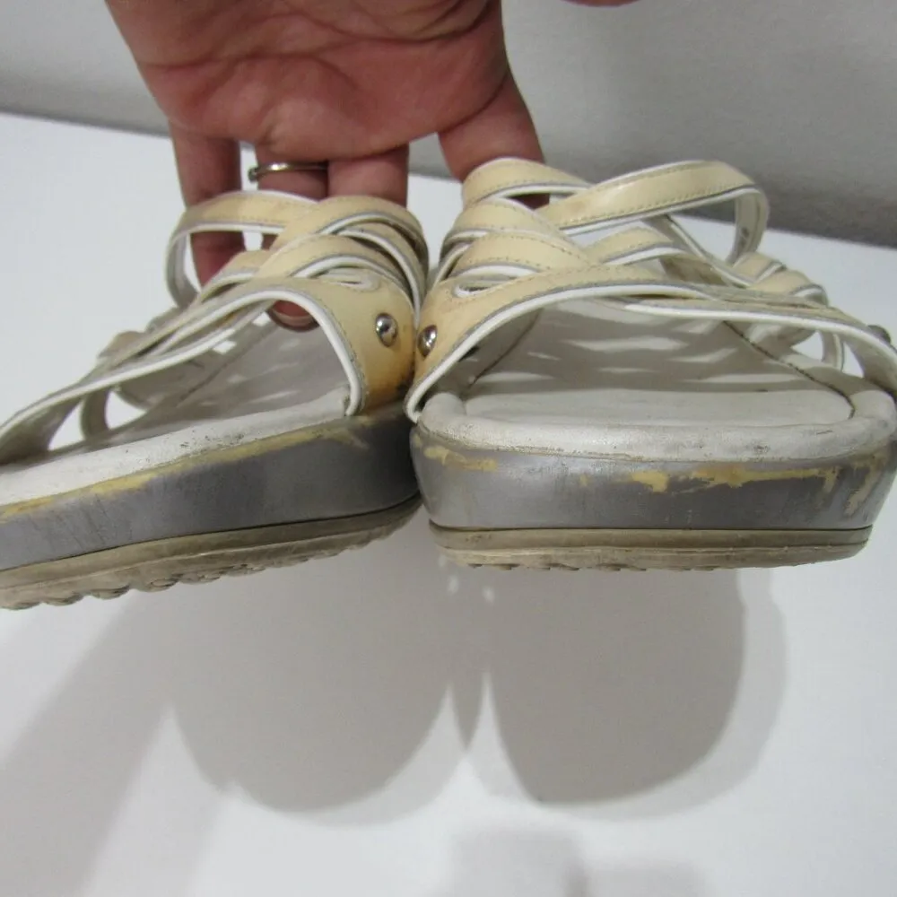 Cole Haan Air Shoes Womens 8 B Silver Cream Peep Toe Wedge Heels Sandals Y2K - Image 4