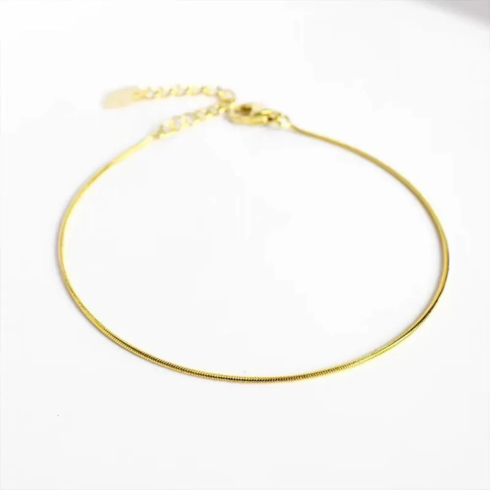 Women's Thin Dainty‎ Snake Chain Anklet, Yellow Gold .925, Size 8-10” - Image 9