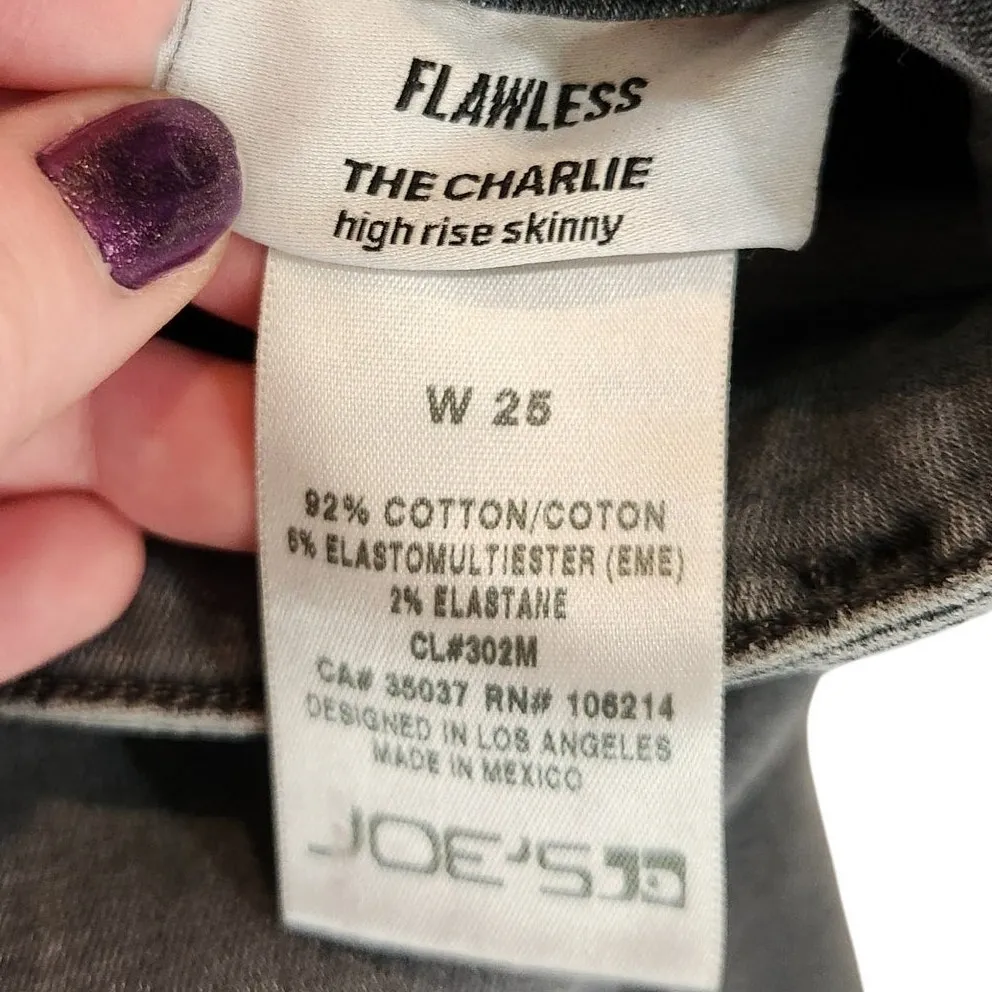 Joes's Jeans Black Denim Stretch Flawless Charlie High Rise Skinny Jeans Sze 25 - Image 7