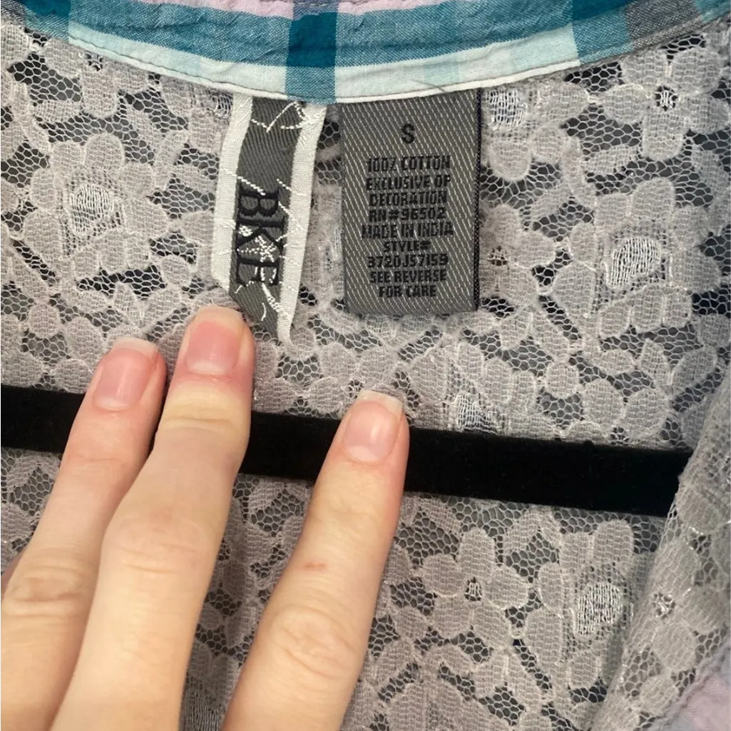 BKE Blue Plaid Lace Button Down Shirt - Image 3