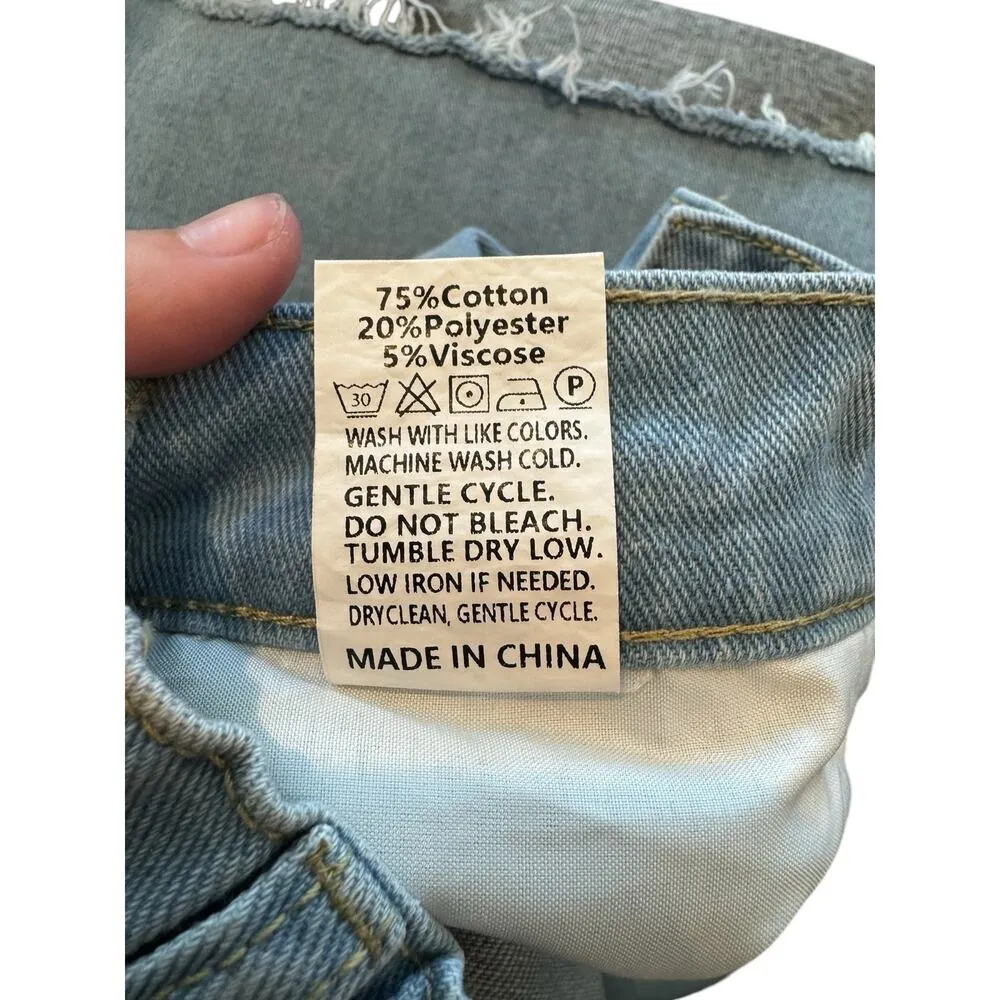 Women’s Distressed Flare Bottom Light Washed Distress Jeans Size Large Blue - Image 7