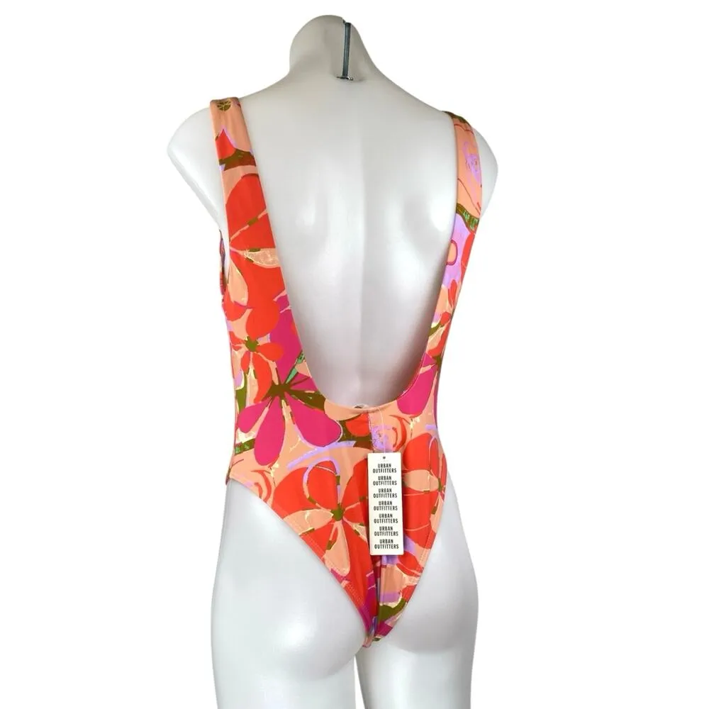 NEW Urban Outfitters Floral Multicolor Open Back One Piece Swimsuit Swimwear L - Image 2