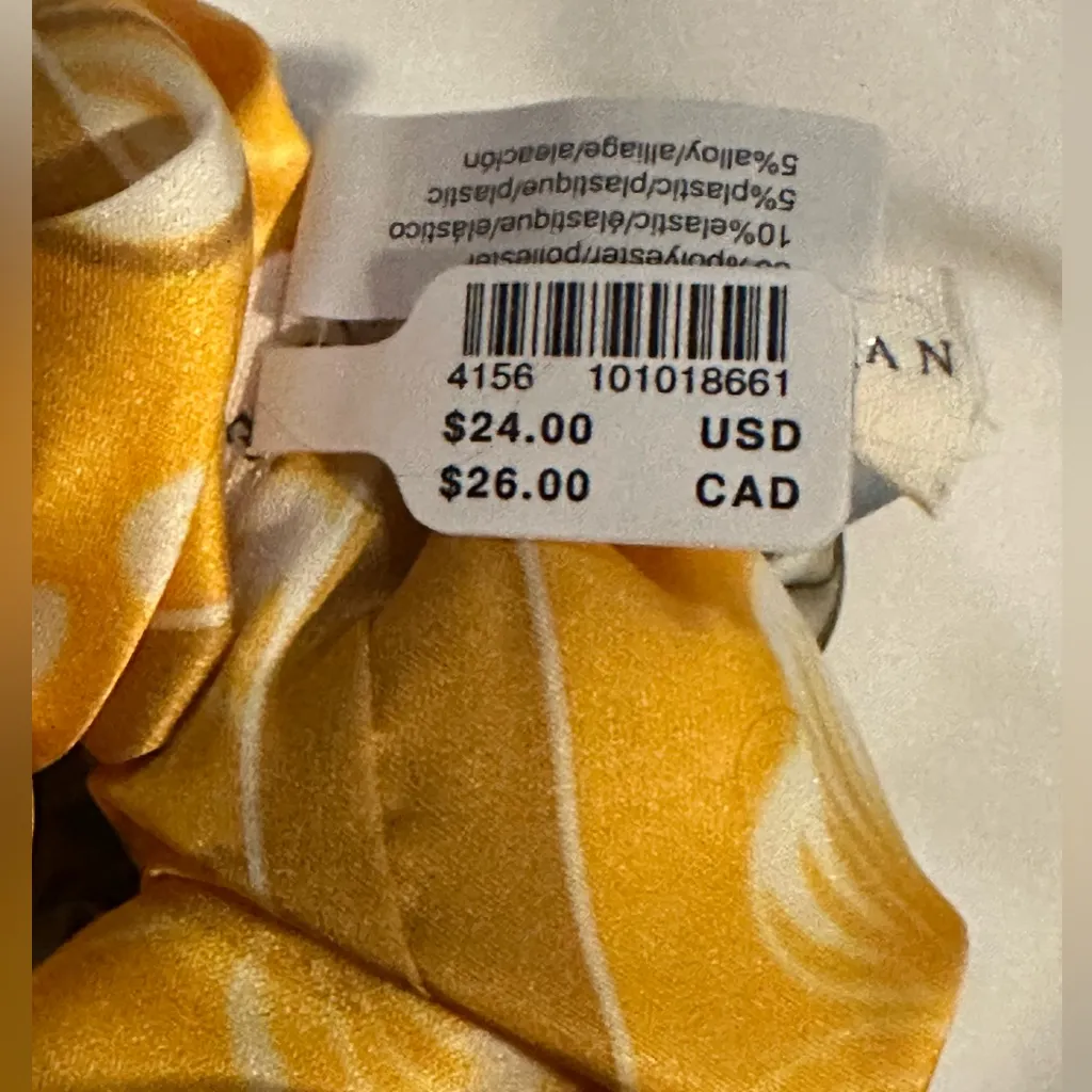 NWT Anthropologie Charmed Scarf Scrunchies Pattern Yellow Blue Tan Faux Pearl - Image 5