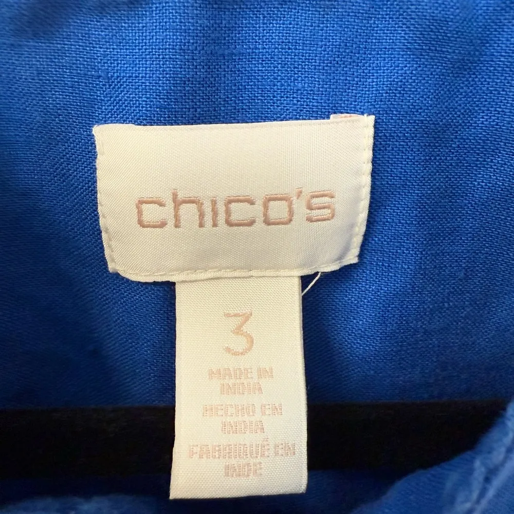 Chico's 100% Linen Utility Jacket Size 3 Cobalt Blue Field Minimal Travel Casual - Image 3