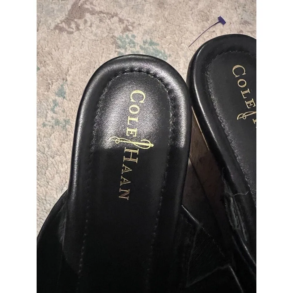 Cole Haan Nike Air Women Wedge Heel Slide Sandals Size 9 B Black Leather Strap X - Image 4