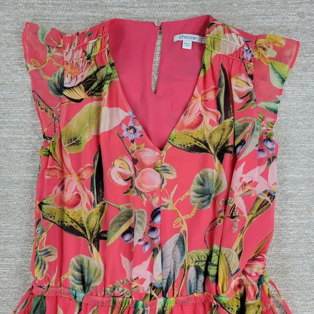Chicos Maxi Dress Womens 0 Pink Tropical Floral Tassels Lined Swing Flowy - Image 11