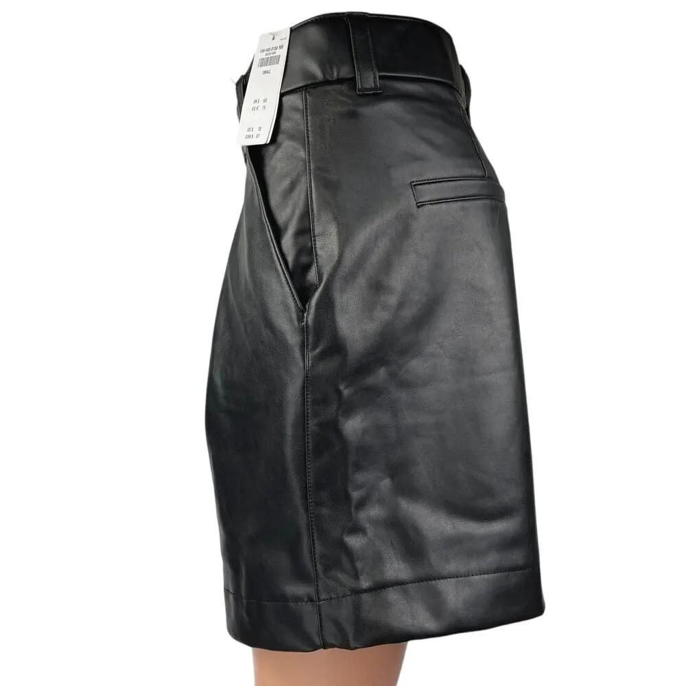 NEW Abercrombie & Fitch Black Vegan Faux Leather High Waist Bermuda Shorts Sz S - Image 2