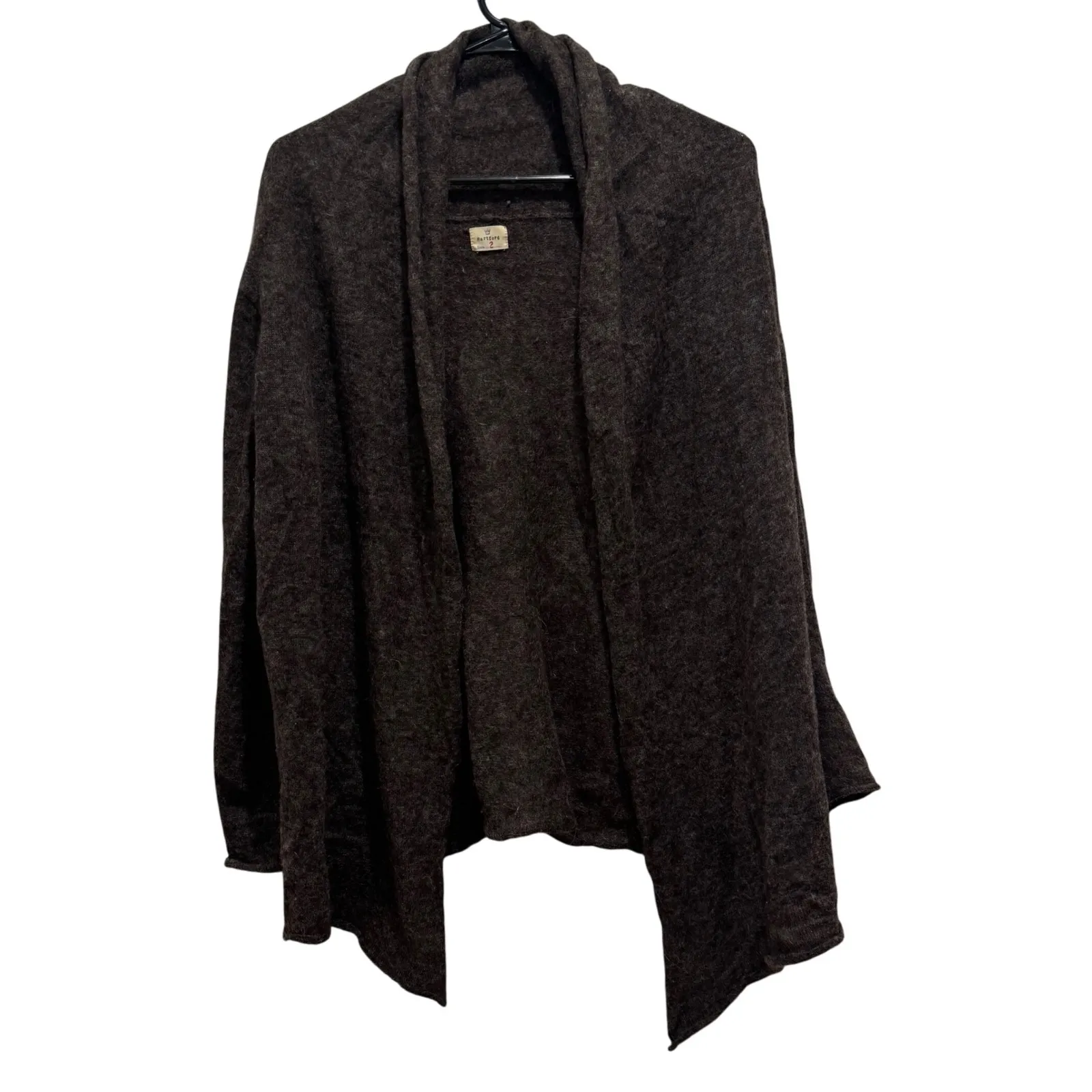 Hartford Alpaca Blend Knit Draped Cardigan Brown Size 2 Cozy Bohemian Layering - Image 2