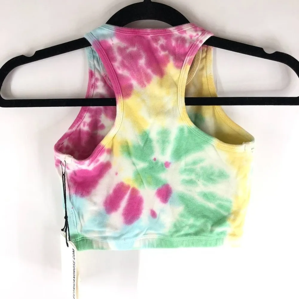Electric & Rose Sports Bra Crop Top Racerback Tie Dye Colorful Pink Yellow XS - Image 2