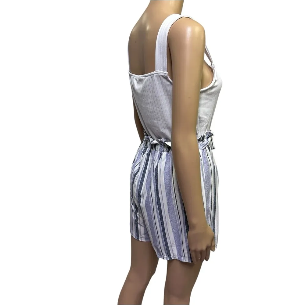 Ultra Flirt Purple and White Striped Sleeveless Shorts Romper Womens Large - Image 5