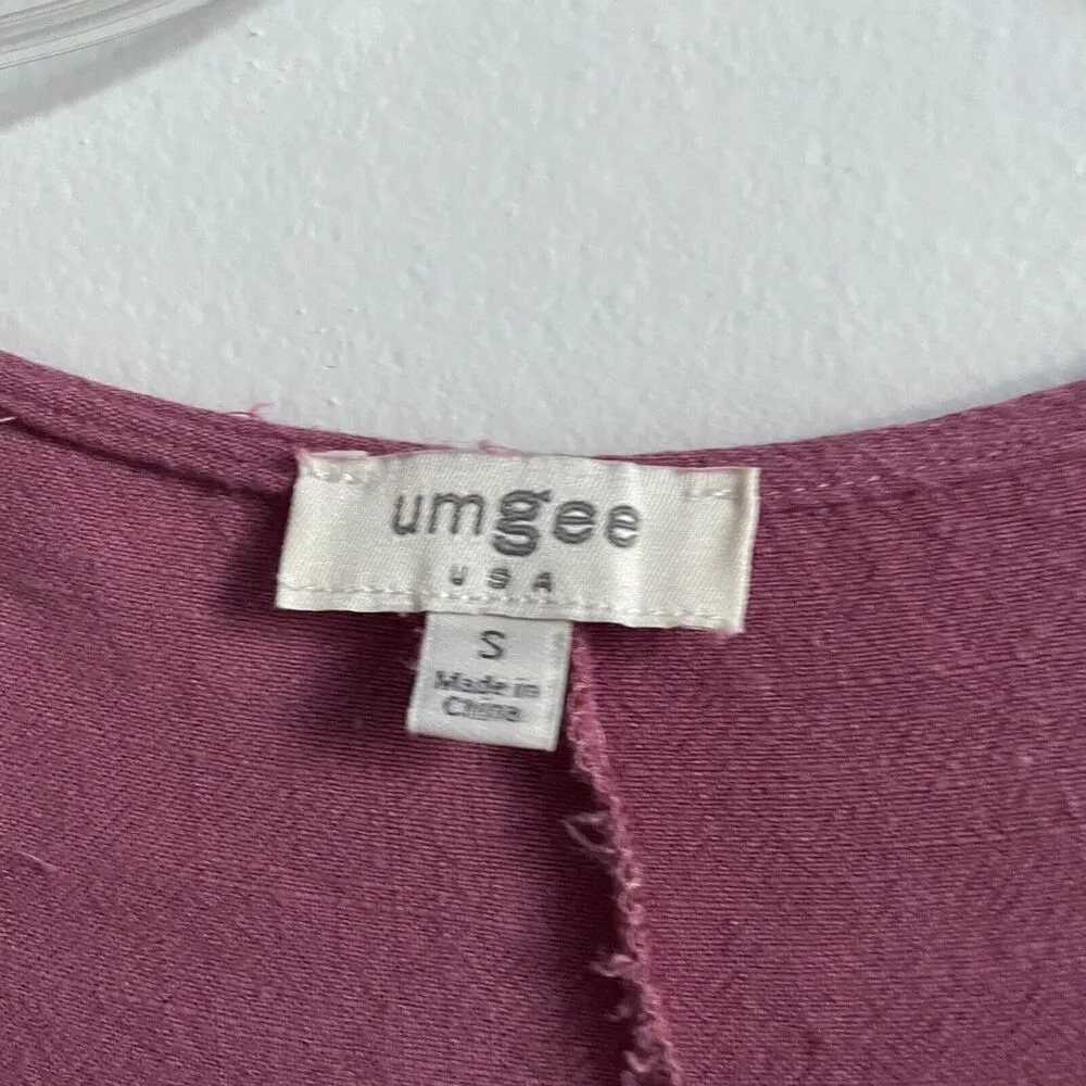 Umgee Size S Mauve Pink Tie Dye Frayed Short Sleeve Linen Blend Tunic Dress - Image 3