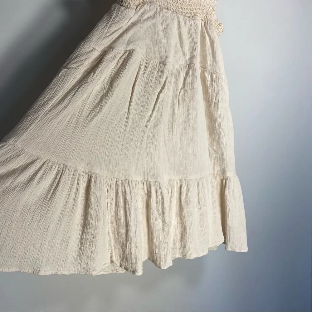 American Eagle Cream Babydoll Dress White Cottage Tiered Flowy Graduate Bridal S - Image 7