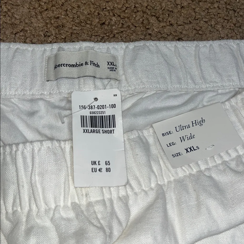 Abercrombie & Fitch Ultra High Wide-Leg Eyelet Linen-Blend Pants White XXL Short - Image 8