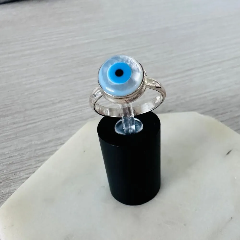 Evil Eye Composite Shell And Turquoise Sterling Silver Ring - Image 7