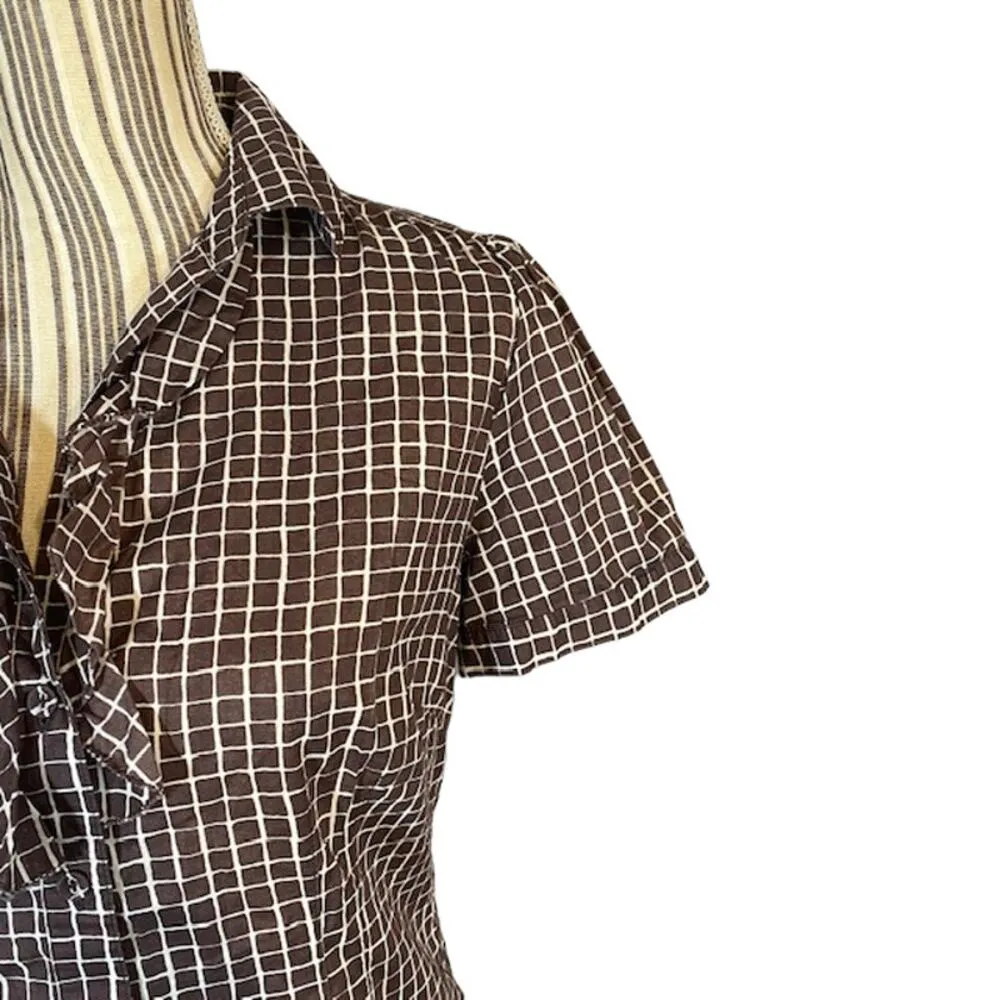 Banana Republic Brown & White Plaid Button Up Shirt Women SZ M - Image 5