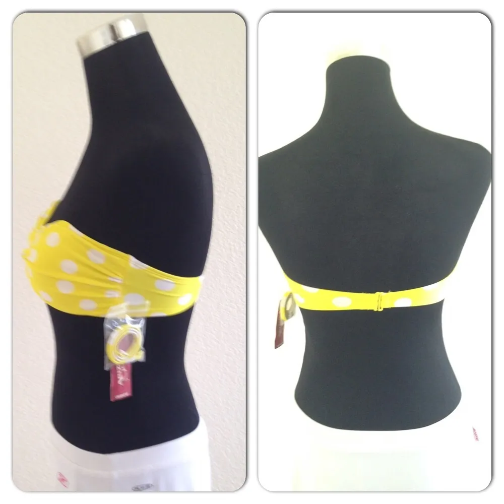 Arizona Yellow White Polka Dot Bandeau Bikini Top - Image 2