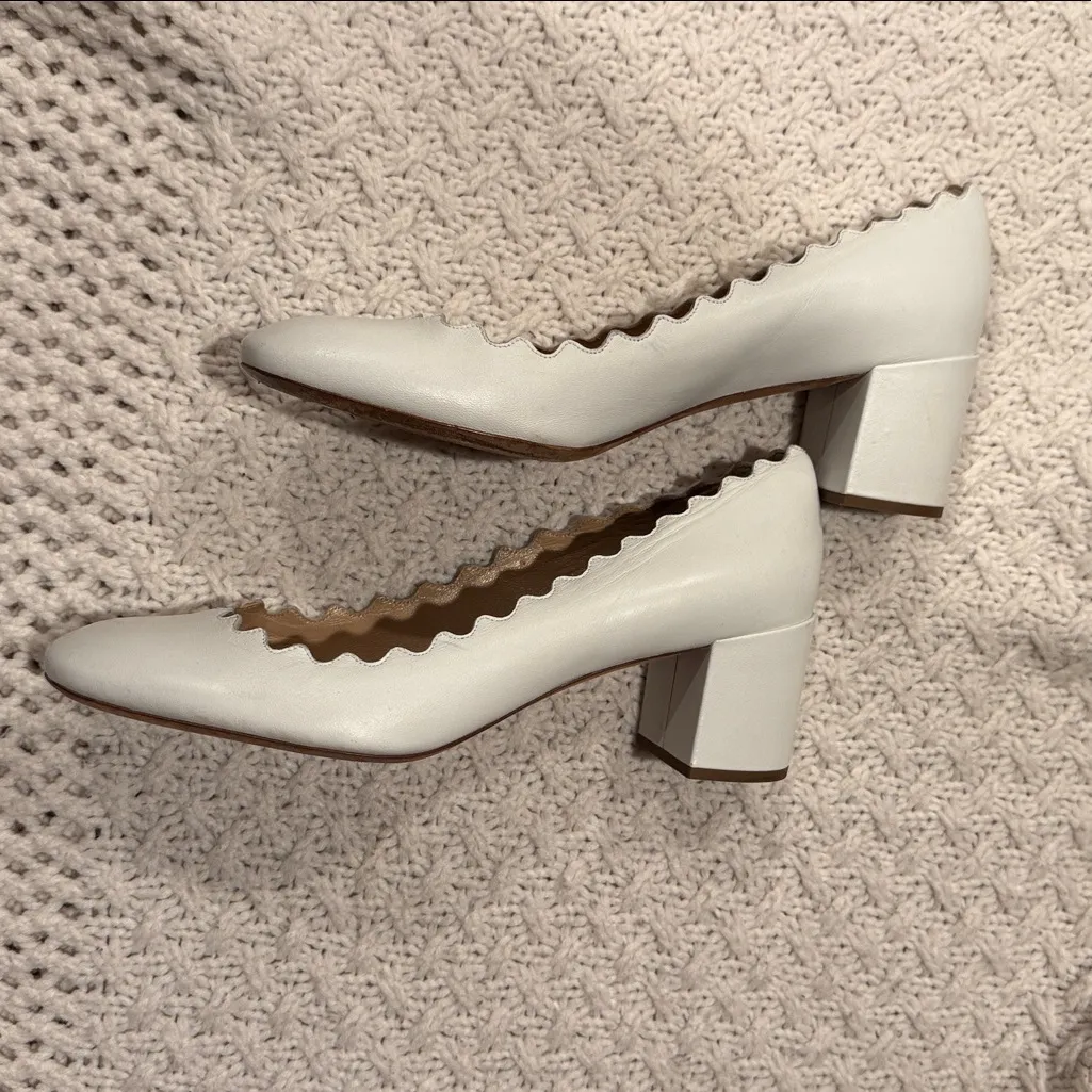 CHLOE WOMENS Scalloped Lauren Heels White Leather Pumps 41 Size 10 - Image 3