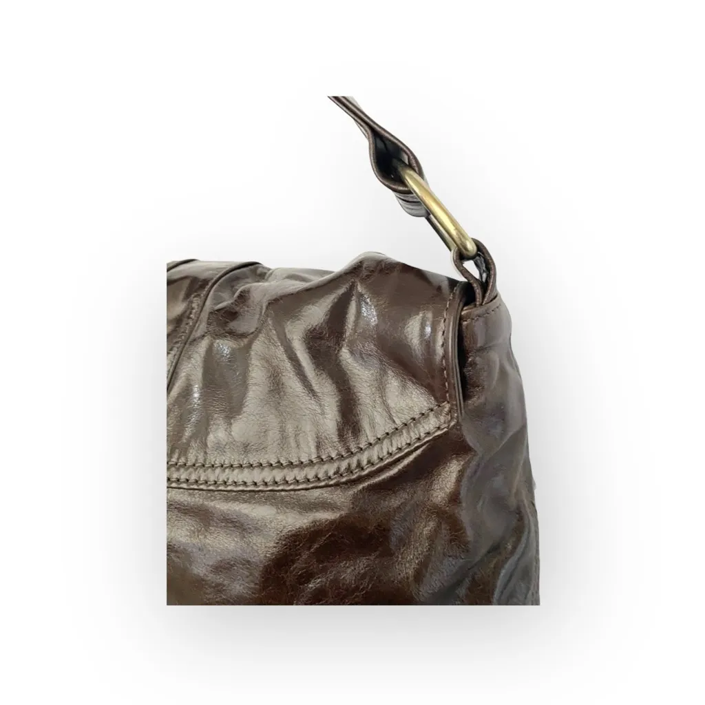 new Emily by Emily ༄ Washed Leather Studded Handbag Bag ༄ Shiny Integral Brown - Image 7