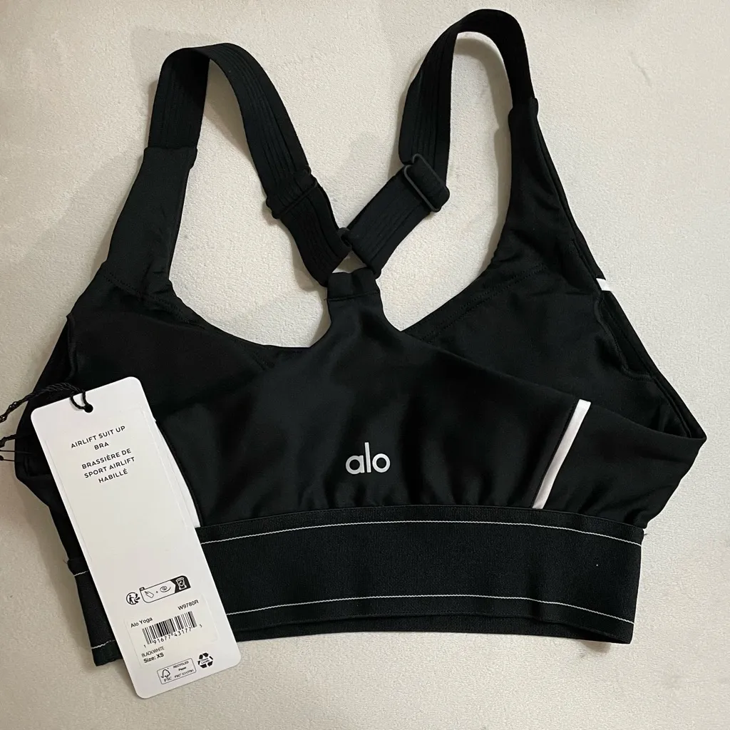 NWT Alo Yoga Airlift Suit Up Removable Pads, adjustable straps Black & White XS - Image 9