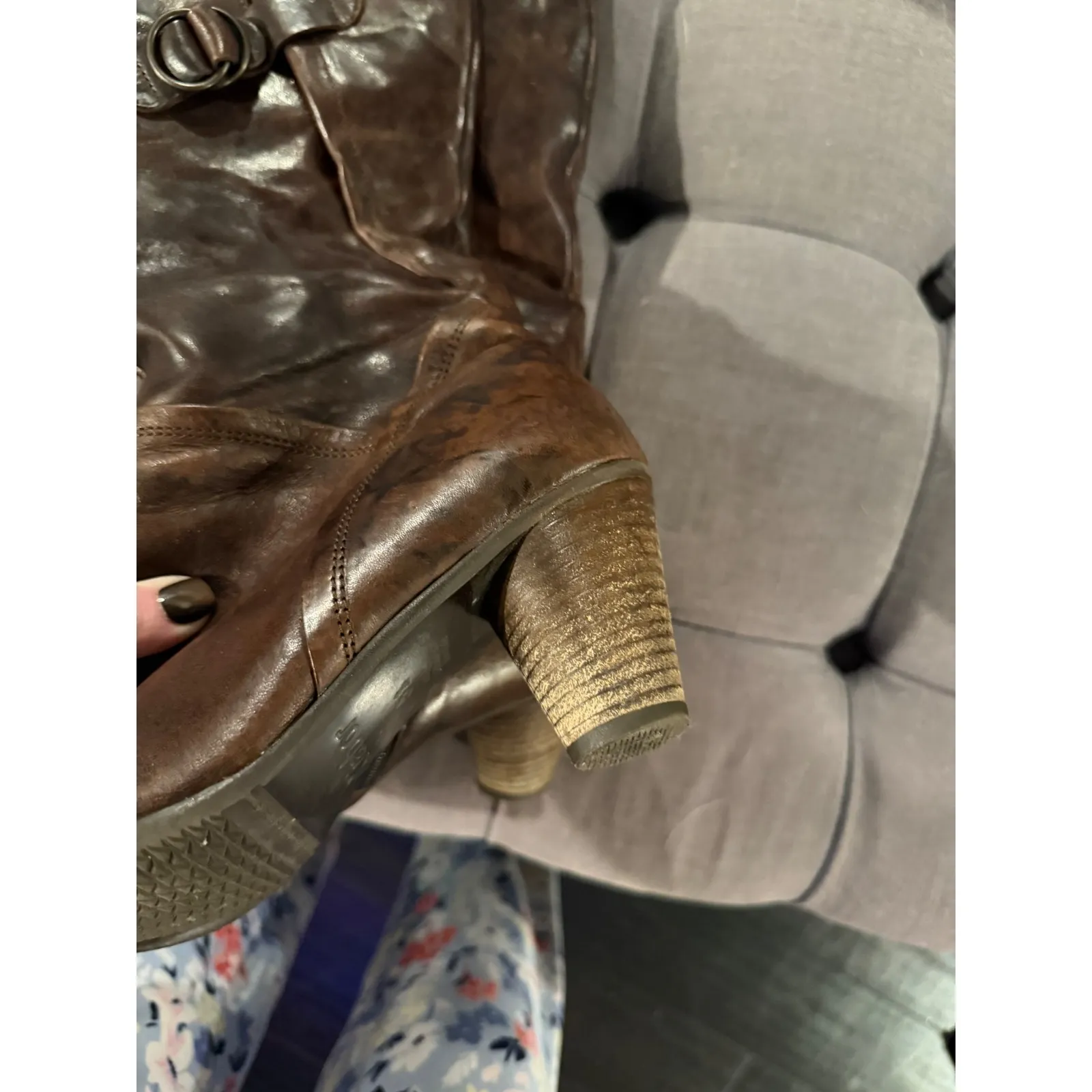 Gabor Women's Dark Brown Leather Knee High Boots Buckle with Side wide calf Size 8 - Image 6