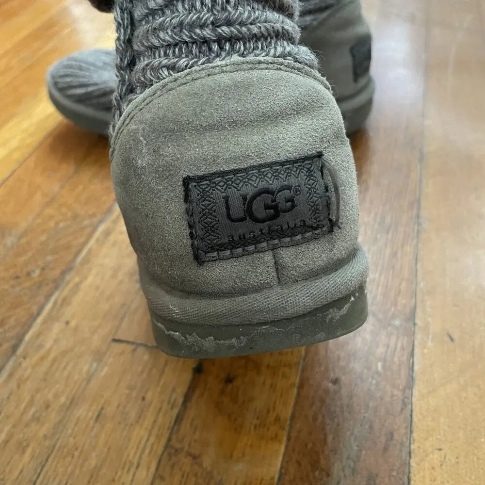 Ugg women's size 7 knit tall boots comfortable gray color tan leather - Image 2