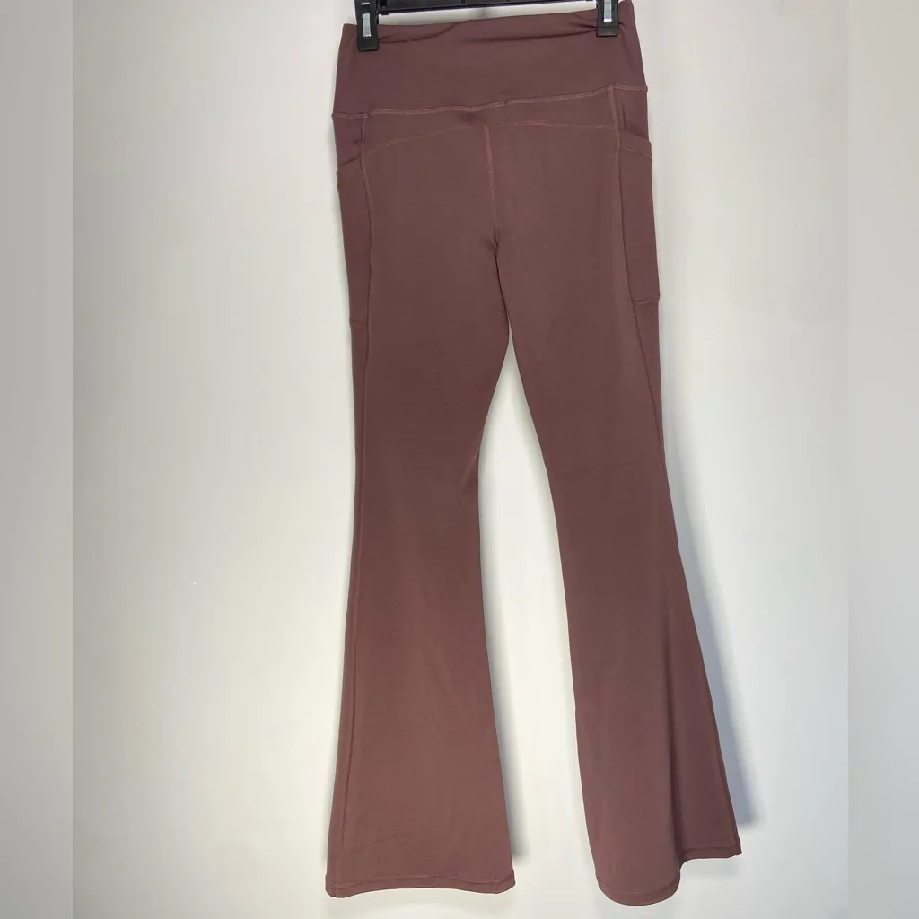 Otos Brown Flare Leggings Yoga Pants High Rise Pockets Pilates Gym Fall Lounge M - Image 6