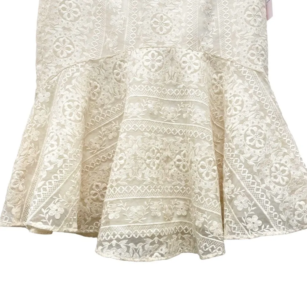 NWT Rachel Parcell Cream Embroidered Flounce Skirt Beige Swan Size Small NEW - Image 6