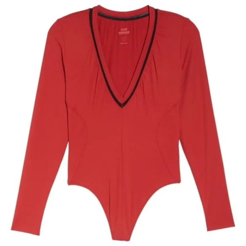 NEW Good American Low Down Bodysuit Red Black Net Accent Sz 5 US XXL Minimalist - Image 3