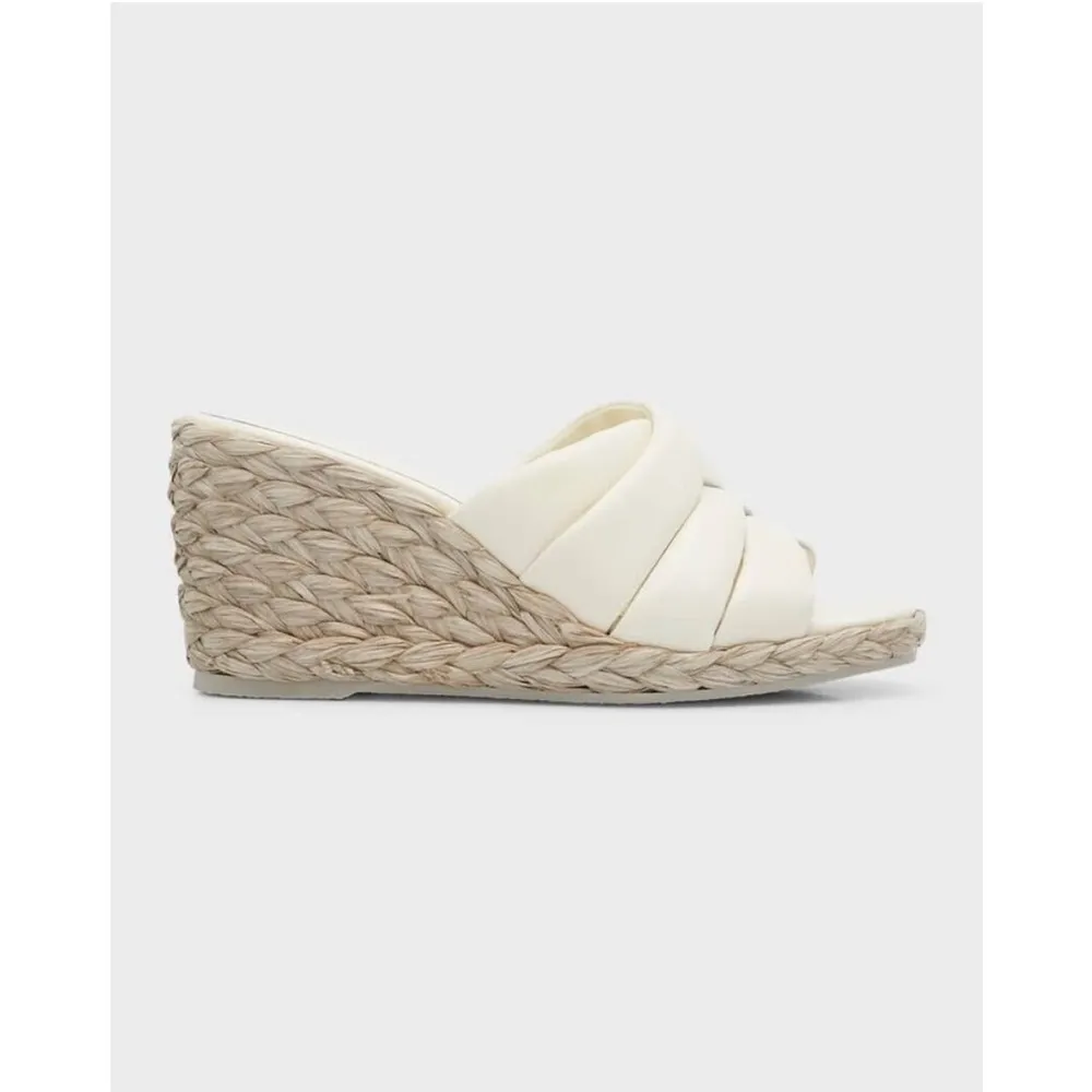 Vince Gilian Espadrille Sandal Wedge Raffia Leather Marble Cream Size 9 New - Image 2