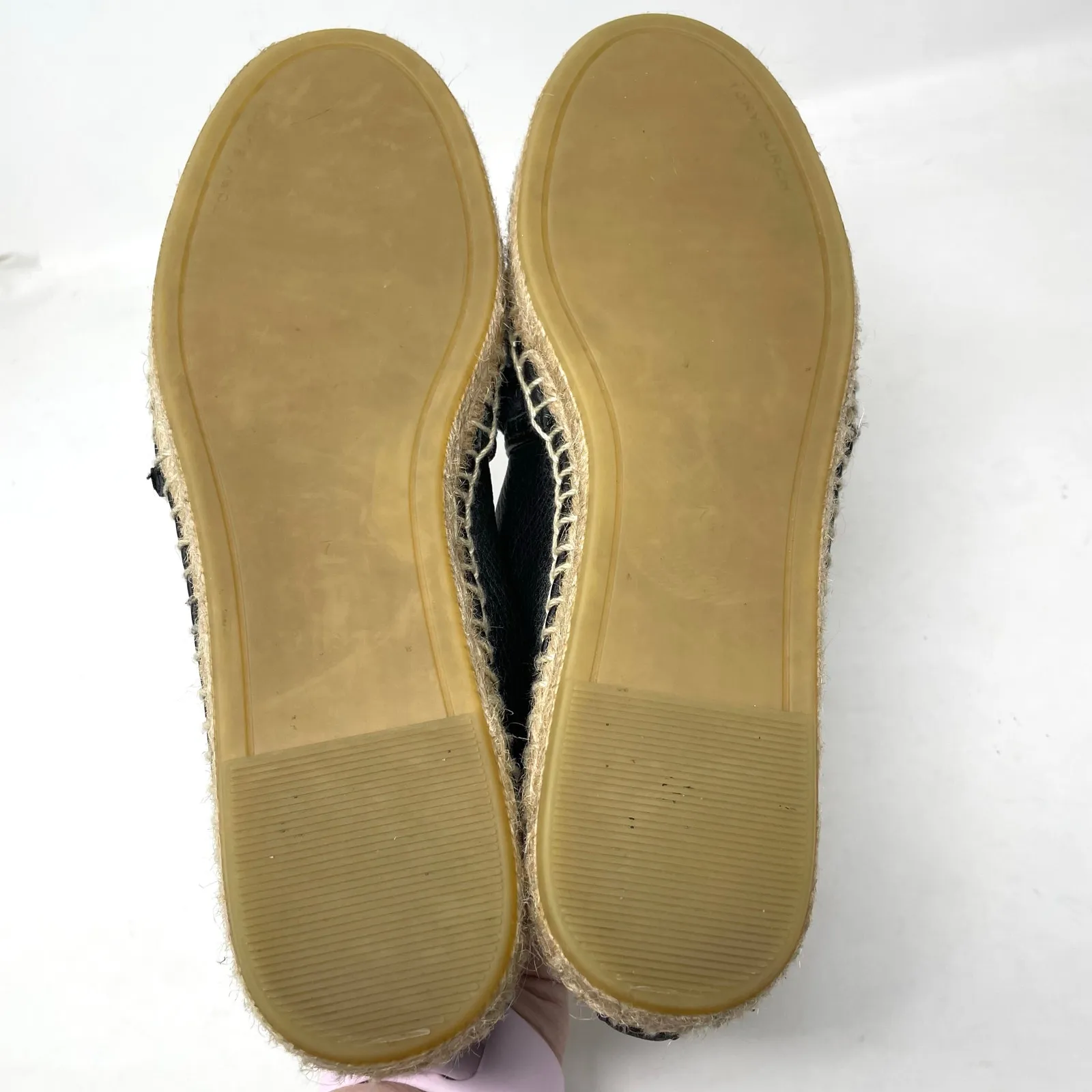 Tory Burch Everly Espadrille Waxed Woven Rope Crochet Shoes Black Leather 7 - Image 9