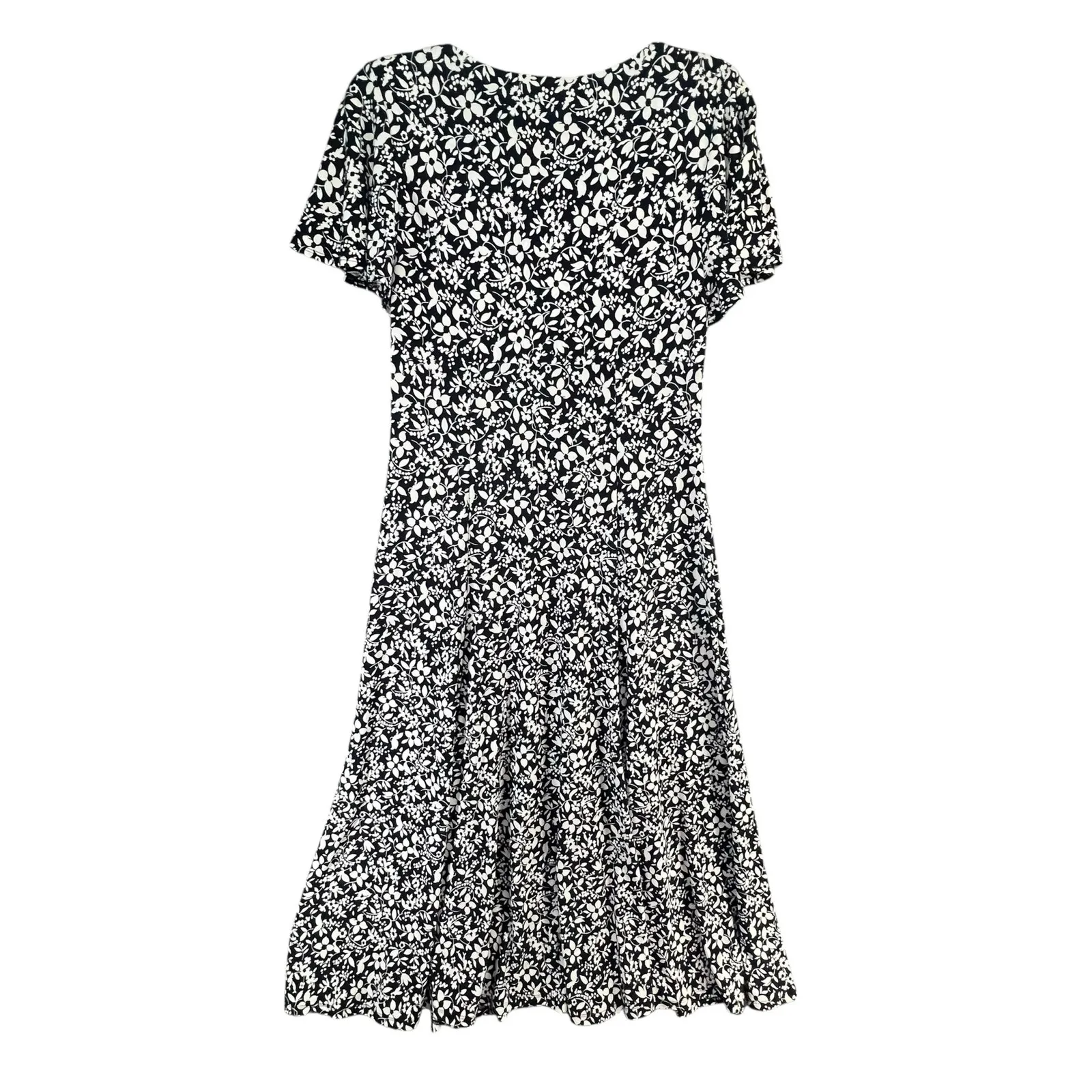 Chaps Blue White Floral Midi Dress M Empire Waist A Line Jersey Stretch Cottage - Image 6