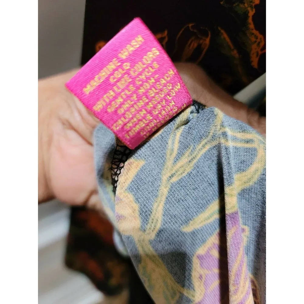 Catherine Women Black Floral Polyester Long Sleeve V-Neck Regular Fit Blouse XS - Image 10