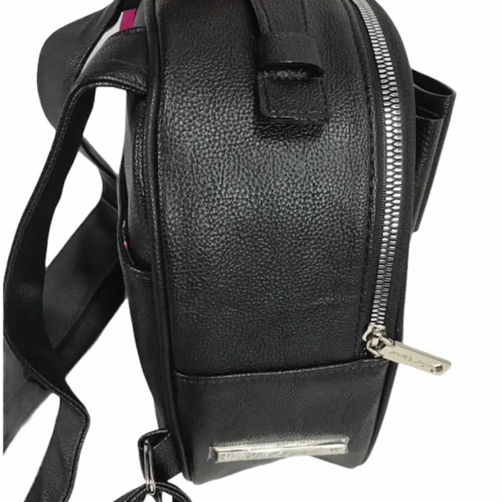 Betsey Johnson Striped Mini Backpack with Bow, Black, Pink, Green - Image 3