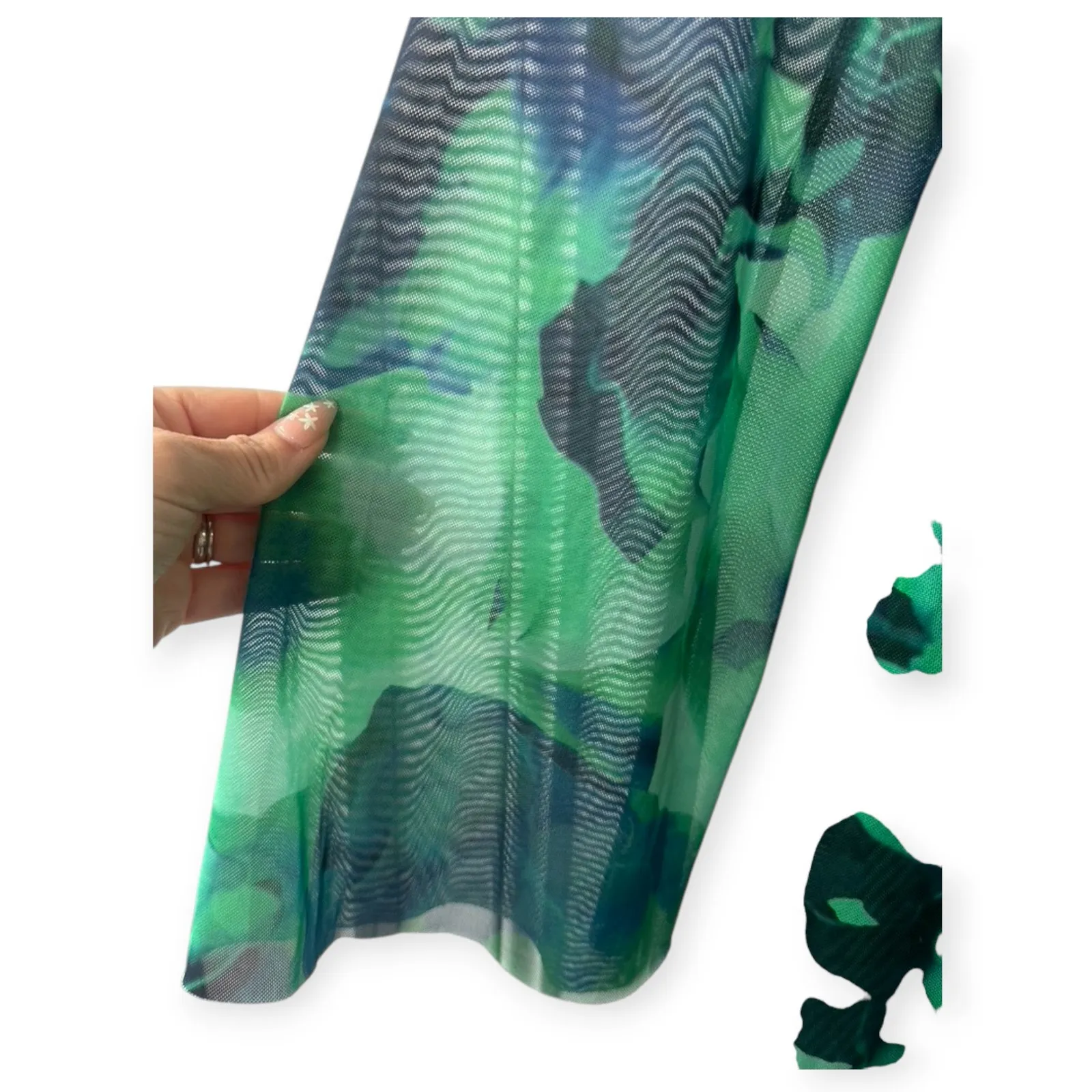 CIder Green Mesh Boat Neck Floral Maxi Dress Women's Size Large - Image 3