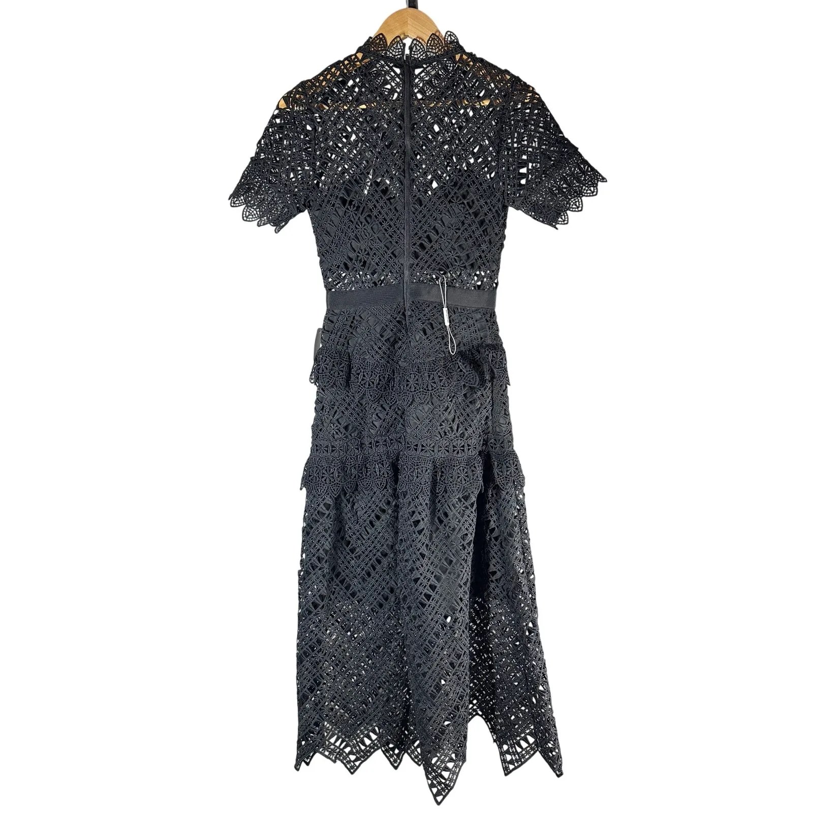 SELF-PORTRAIT Black Abstract Triangle Lace Midi Dress Size US 2 - Image 4