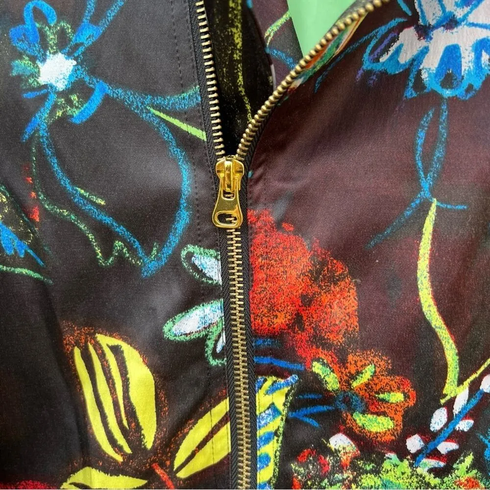 Chico’s black floral tropical asymmetric moto zip blazer jacket size 3 - Image 3