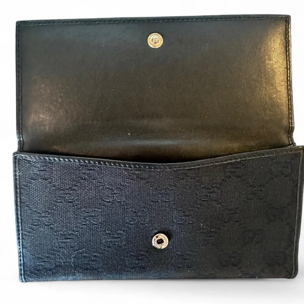 GUCCI Black GG Monogram Canvas Bi-Fold Wallet with Silver Double G Logo - Image 5