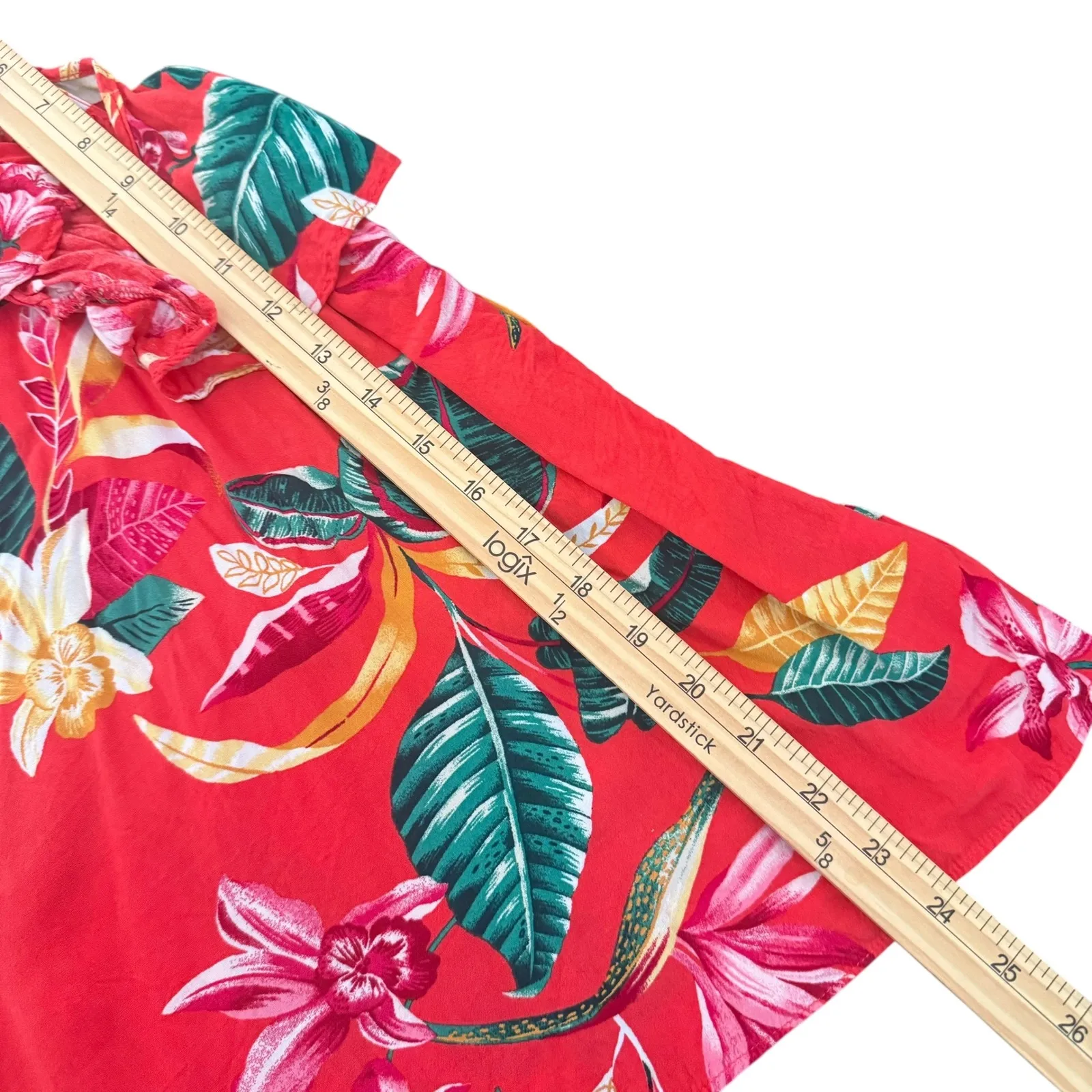 Old Navy Cold Shoulder Top Red Tropical Floral Ruffle Size S‎ Hawaiian Dopamine - Image 10