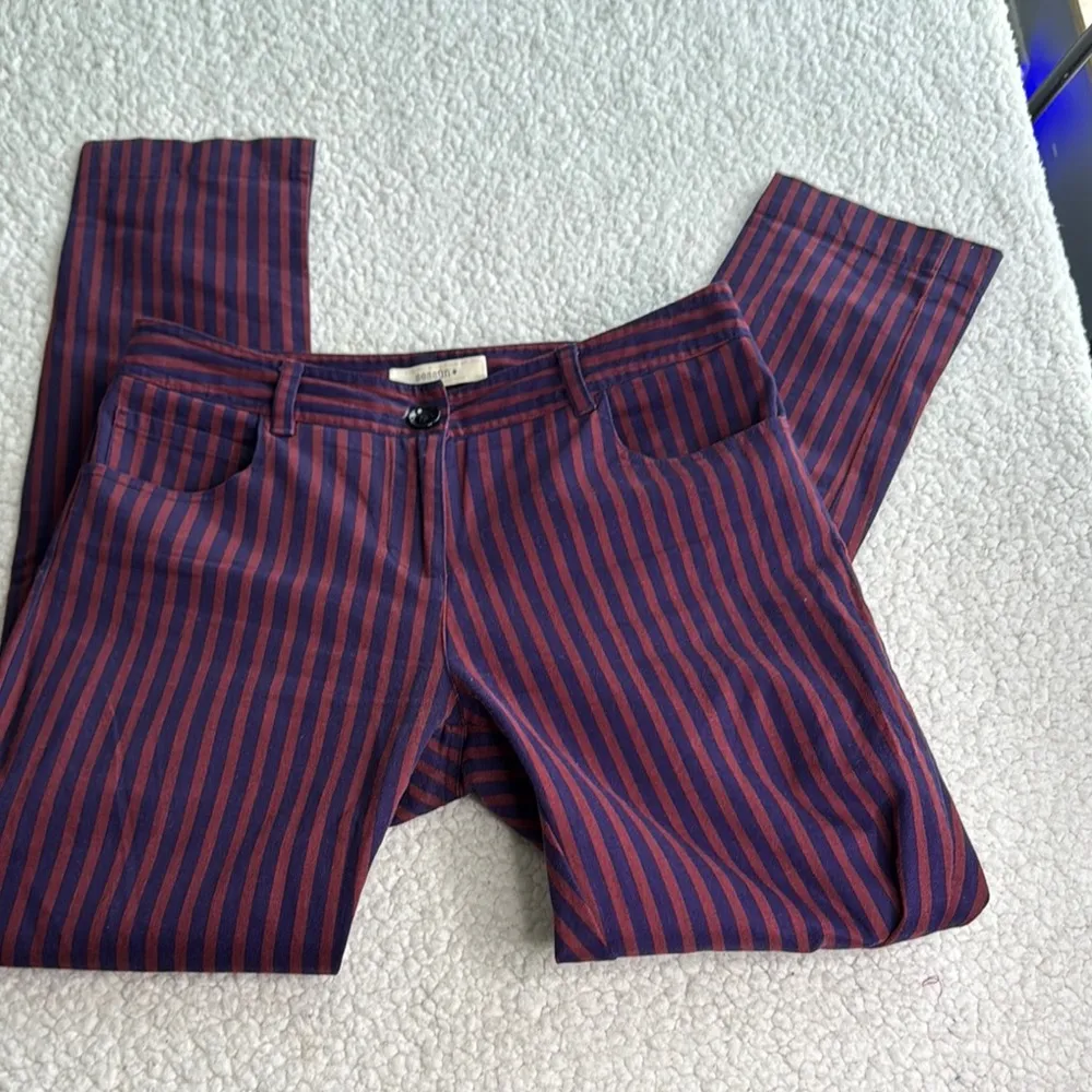 Sassun Jeans Vibrant Burgundy and Purple Striped Skinny Pants Red Size 38 - Image 4
