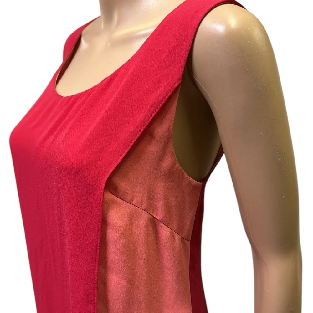 BCBG Paris Haley Burnt Poppy Sleeveless Layered Shift Mini Midi Dress Womens 10 Red - Image 4