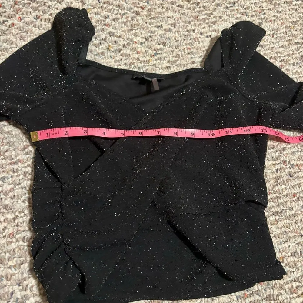 1.State Cropped Textured Wrap Top Black Glitter Shimmer- Size Small - Image 5