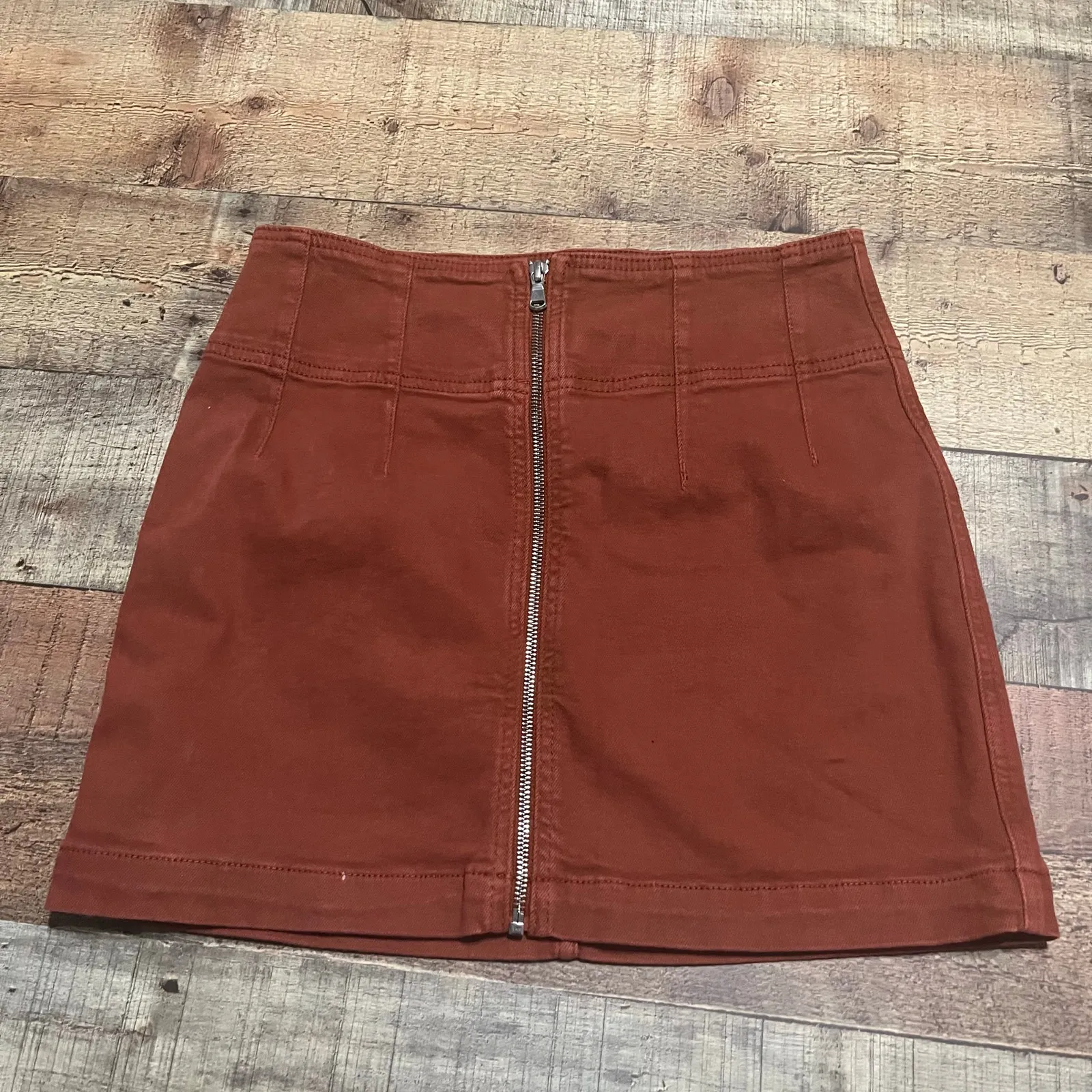 We the Free | Free People Women's Orange Zip Up Boho Festival Mini Skirt Sz 28 - Image 2