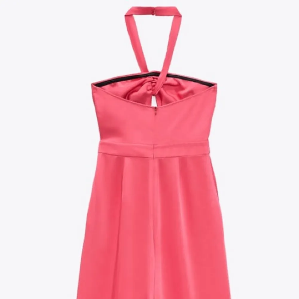 Zara SATIN EFFECT CUT OUT DETAIL HALTER WIDE LEG JUMPSUIT RED SIZE L NEW - Image 10