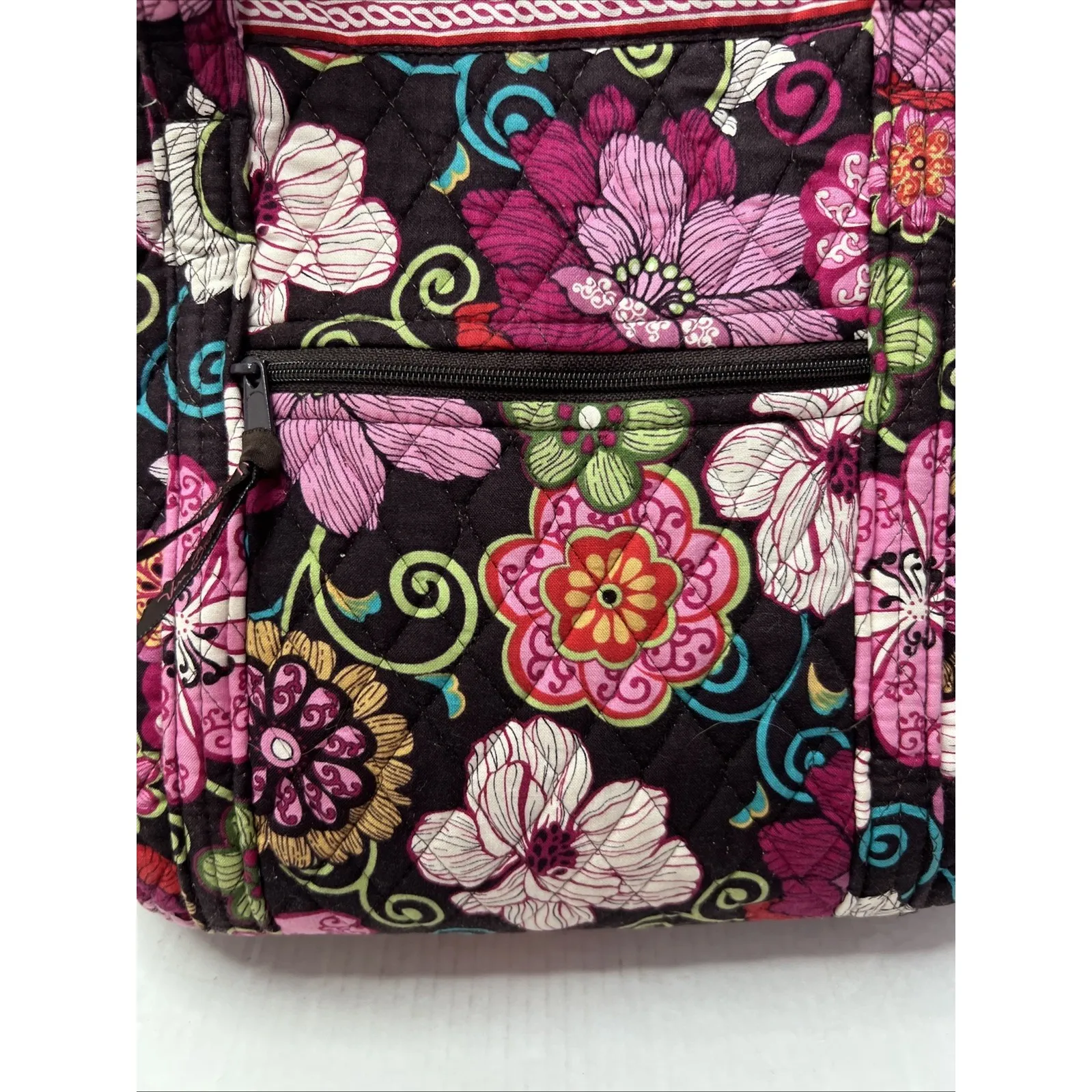 VERA BRADLEY RETIRED LIBBY MOD FLORAL BROWN & PINK SHOULDER HANDBAG - Image 4